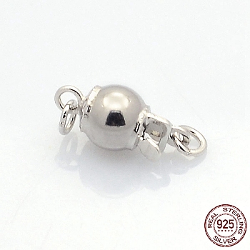 925 Sterling Silver Round Box Clasps, Silver, 13x6mm, Hole: 2mm