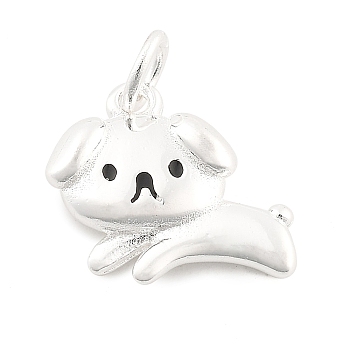 925 Sterling Silver Charms with 925 Stamp and Jump Rings, Silver Color Plated, Dog, 9.5x10.5x2mm, Hole: 2mm