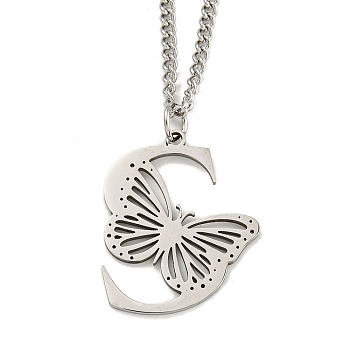 201 Stainless Steel Necklaces, Letter S, 23.74 inch(60.3cm) p: 32x26.5x1.3mm