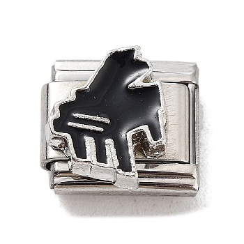 Piano 304 Stainless Steel Enamel Connector Charms, DIY Handmade Module Bracelet Accessories, Stainless Steel Color, Black, 10x9x6.5mm