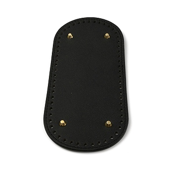Oval PU Leather Knitting Crochet Bags Nail Bottom Shaper Pad, with Iron Nail, for Bag Bottom Accessories, Black, 25.5x12x0.85cm, Hole: 5mm