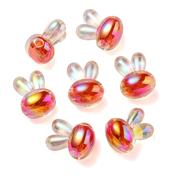 UV Plating Rainbow Iridescent Acrylic Beads, Two Tone Bead in Bead, Rabbit Head, Indian Red, 20x15x13mm, Hole: 3mm