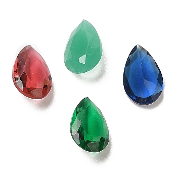 Pointed Back Glass Rhinestone Cabochons, Teardrop, Faceted, Mixed Color, 8x5x3mm