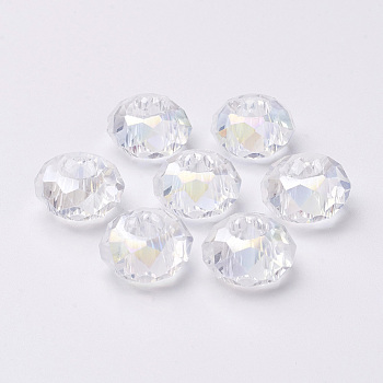 Glass European Beads, Large Hole Beads, No Metal Core, Faceted, Rondelle, Clear, 14x8mm, Hole: 5mm