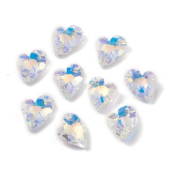 Electroplate Glass Pendants, Back Plated, Faceted, Heart Charms, Clear, 17x12.5x6~6.5mm, Hole: 1.4~1.5mm
