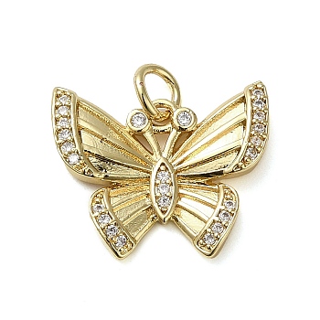 Brass Micro Pave Clear Cubic Zirconia Pendants, Butterfly, Real 18K Gold Plated, 15.5x18x2.5mm