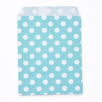 Kraft Paper Bags, No Handles, Food Storage Bags, Polka Dot Pattern, Sky Blue, 18x13cm