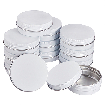 Round Aluminium Tin Cans, Aluminium Jar, Storage Containers for Cosmetic, Candles, Candies, with Screw Top Lid, White, 6.8x2.5cm, Capacity: 60ml, 14pcs/box