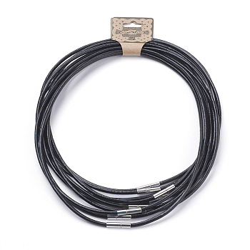 Cowhide Leather Cord Necklace Making, with 304 Stainless Steel Clasps, Stainless Steel Color, Black, 18.1 inch(46cm)