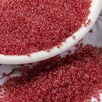 MIYUKI Round Rocailles Beads, Japanese Seed Beads, 15/0, (RR373) Dark Rose Lined Light Topaz Luster, 1.5mm, Hole: 0.7mm, about 5555pcs/10g