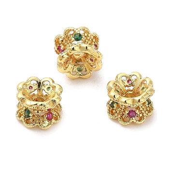 Rack Plating Brass Cubic Zirconia Spacer Beads, Cadmium Free & Lead Free, Long-Lasting Plated, Flower, Golden, 6x5mm, Hole: 1.5mm