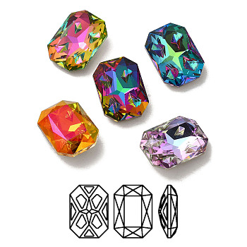 K9 Glass Rhinestone Cabochons, Point Back & Back Plated, Faceted, Rectangle, Mixed Color, 18x13x6mm
