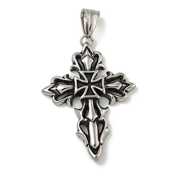 316 Surgical Stainless Steel Pendants, Cross, Antique Silver, 43.5x33x5mm, Hole: 4.5x8.5mm