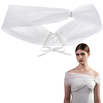 1Pc Polyester Bride's Wedding Dress Shawl, with Rope, White, 950x165x6mm