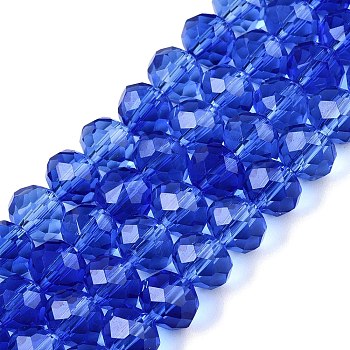 Glass Beads Strands, Faceted, Rondelle, Royal Blue, 8x6mm, Hole: 1mm, about 64~65pcs/strand, 15.75~16.14 inch(40~41cm)