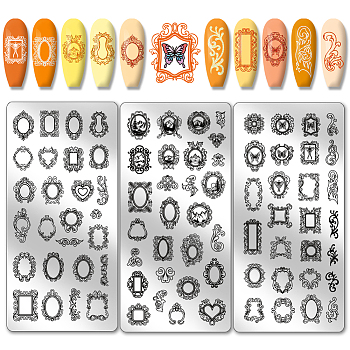 Stainless Steel DIY Nail Art Templates, Template Tool, Rectangle, Mixed Shapes, 12x6cm, 3pcs/set