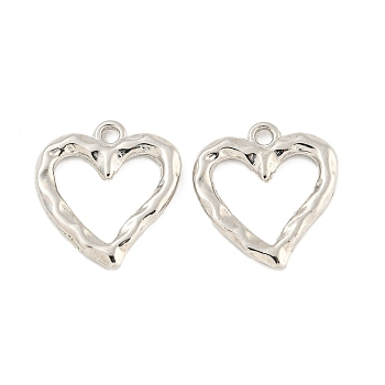 Alloy Pendants, Heart Charm, Platinum, 20x18.5x2mm, Hole: 1.8mm