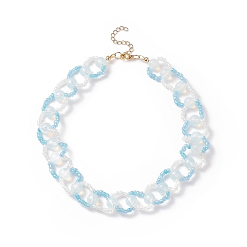 Opal & Glass Seed Braded Ring Wrap Beaded Necklaces for Women, Light Sky Blue, 14.06 inch(35.7cm)