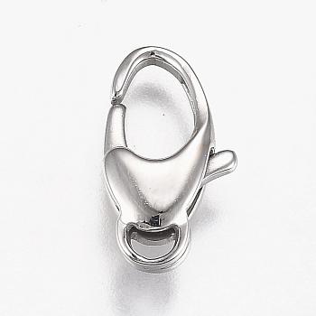 Polished 316 Surgical Stainless Steel Lobster Claw Clasps, Stainless Steel Color, 14.5x8x4mm, Hole: 1.5x3mm