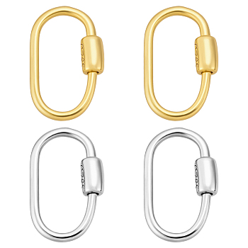 4Pcs 2 Colors Sterling Silver Locking Carabiner, Platinum & Golden, Oval, 9x5.5x1~1.5mm, 2pcs/color