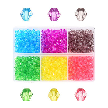 Transparent Acrylic Beads, Bicone, Mixed Color, 4x4mm, Hole: 1.5mm, 990pcs/box