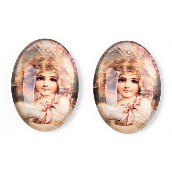 Glass Cabochons, with European Style Pattern, Oval, PeachPuff, 25x18x6mm