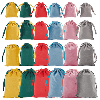24Pcs 24 Styles Velvet Bags Drawstring Jewelry Pouches, Candy Pouches, for Wedding Birthday Party, Rectangle, Mixed Color, 90~200x70~140x2mm, 1pc/style