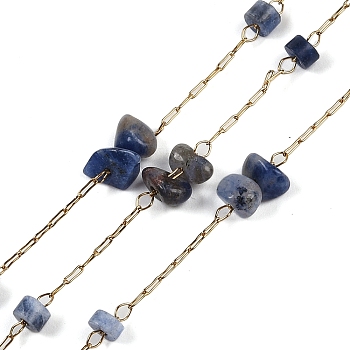 Ion Plating(IP) 316 Surgical Stainless Steel Chains, with Natural Sodalite, with Spool, Soldered, 2.5x0.9x0.2mm