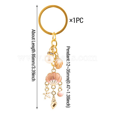 Shell Shape Alloy & Enamel & ABS Plastic Imitation Pearl Keychains(KEYC-TADJ00008)-3