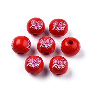 Valentine's Day Theme Printed Wooden Beads(WOOD-D006-03)-5