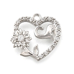 Brass Micro Pave Cubic Zirconia Pendants, Cadmium Free & Nickel Free & Lead Free, Heart & Elephant & Flower, Real Platinum Plated, 14x15x3mm, Hole: 1.2mm(KK-C096-11P)
