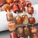 Natural Red Agate Beads Strands, Dyed & Heated, Barrel, 13~25x12.5~18mm, Hole: 2.5mm, about 16~18pcs/strand, 15.35''~18.31''(39~46.5cm)(G-P605-H01-01)