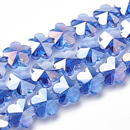 Electroplate Glass Beads, AB Color Plated, Faceted, Plum Blossom, Royal Blue, 13x13.5x8.5mm, Hole: 1mm(EGLA-Q091-14mm-C08)