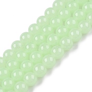 Imitation Jade Glass Beads Strands, Round, Light Green, 9.5~10mm, Hole: 1.5mm, about 40~42pcs/strand, 14.76 inch~15.12 inch(37.5~38.4cm)(GLAA-T032-J10mm-03)