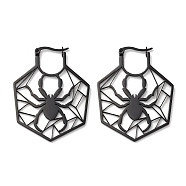 304 Stainless Steel Hoop Earrings, Spider, Black, 44.5x34.5x1mm(EJEW-P271-09EB)