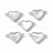 Brass Connector Charms, with Freshwater Shell, Nickel Free, Heart Links, Platinum, 10x17x3mm, Hole: 1.4mm(X-KK-R134-046P)