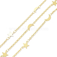 Brass Beaded Chains, with Spool, Long-Lasting Plated, Moon & Star, Soldered, Golden, 1.5~10x1~7x0.2mm, about 10.93 yards(10m)/roll(CHC-D029-30G)