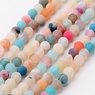 Natural Weathered Agate Beads Strands, Dyed, Frosted, Round, Mixed Color, 4mm, Hole: 1mm, about 97pcs/strand, 15.1 inch(X-G-G589-4mm-17)