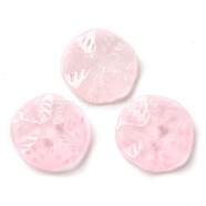 Transparent Glass Beads, Round with Leaf, Pink, 25.5x5.5mm, Hole: 1.6mm(GLAA-A012-01F)