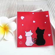 Kitten Printed Plastic Bags, with Adhesive, Couple Cat, Colorful, 14x10cm, Unilateral Thickness: 0.035mm, Inner Measure: 11x10cm, about 95~100pcs/bag(PE-L002-12)