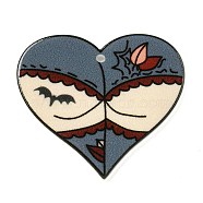 Halloween Acrylic Pendants, Heart, Dark Gray, 33x37x2mm, Hole: 1.8mm(SACR-M006-03D)