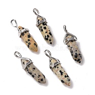Natural Dalmatian Jasper Pendants, Faceted, with Platinum Tone Brass Findings, Lead free & Cadmium Free, Bullet, 27~30x9~10x7~8mm, Hole: 4x3mm(G-K329-49P)
