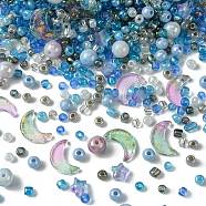 DIY Moon & Star Jewelry Making Findings Kits, Including Glass Beads & Charm, Acrylic Beads, Blue, 4mm, Hole: 1.5mm(GLAA-YW0003-42B)