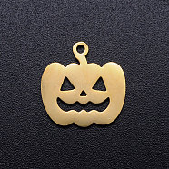 201 Stainless Steel Pendants, Pumpkin Jack-O'-Lantern Jack-o-Lantern, Halloween Theme, Golden, 15x14.5x1mm, Hole: 1.5mm(STAS-Q201-JN303-2)