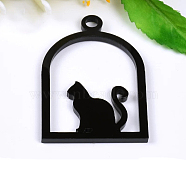 Acrylic Open Back Bezel Pendants, For DIY Epoxy Resin, Pressed Flower Jewelry, Cat, Black, 53x35.5x3mm(SACR-WH0002-03)