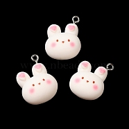 Cartoon Opaque Resin Pendants, Rabbit Charms with Platinum Plated Zinc Alloy Loops, Mint Cream, 23x18x10mm, Hole: 2mm(RESI-R440-02)