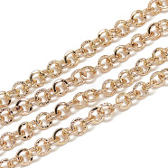 Aluminum Cable Chains, Textured Flat Ring, Unwelded, Rose Gold, 4.5x1x0.7mm, about 100m/bag(CHA-S001-013)
