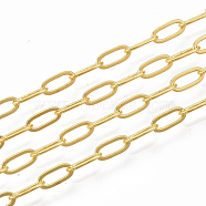 Brass Paperclip Chains, Flat Oval, Drawn Elongated Cable Chains, Soldered, Long-Lasting Plated, with Spool, Cadmium Free & Nickel Free & Lead Free, Golden, 7.6x2.6x0.5mm, about 16.4 Feet(5m)/roll(X-CHC-S008-001D-G)