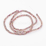 Electroplate Glass Bead Strands, Half Plated, Faceted, Rondelle, Copper Plated, 3x2mm, Hole: 1mm, about 165~169pcs/strand, 15~16 inch(38~40cm)(X-EGLA-G014-2mm-HP-D03)