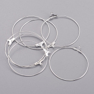 Brass Pendants, Hoop Earring Findings, Cadmium Free & Nickel Free & Lead Free, Silver, 40mm, Hole: 1mm(X-EC222-01S-NR)